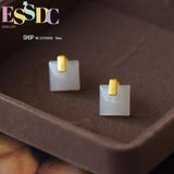 Gold-plated Hetian Jade Square Earrings