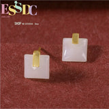 Gold-plated Hetian Jade Square Earrings