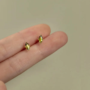 Green Zircon Horse Eye Earrings, Sterling Silver Plated, Small Fresh Design