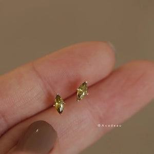 Green Zircon Horse Eye Earrings, Sterling Silver Plated, Small Fresh Design