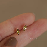 Green Zircon Horse Eye Earrings, Sterling Silver Plated, Small Fresh Design