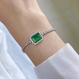 Elegant S925 Sterling Silver Synthetic Emerald Bracelet