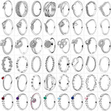 Silver Style Flower Feather Beaded Heart Moon Rings
