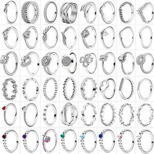 925 Silver Style Rings Flower Feather Beaded Heart Moon Pave Sparkling