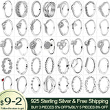 Silver Style Flower Feather Beaded Heart Moon Pave Sparkling Pantaro Rings Women