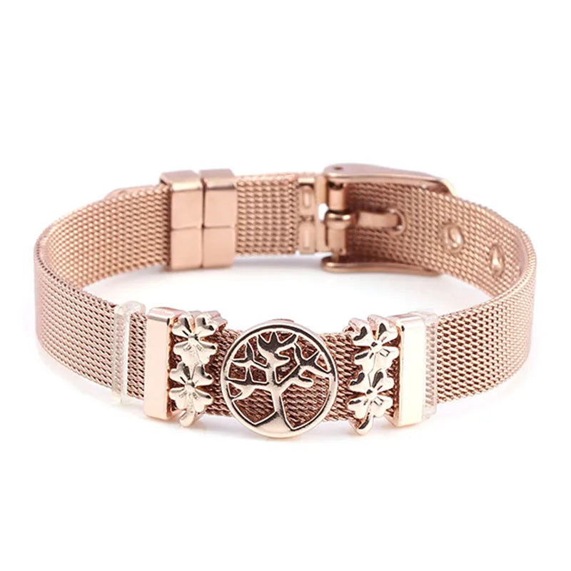 Stainless Steel Tree Of Life Bracelet With Ginkgo Leaf Charm