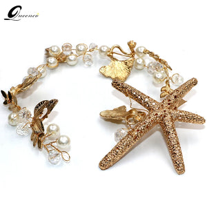 Starfish Headband Hair Clip Bride Tiara Pearl Hair Jewelry Headpiece