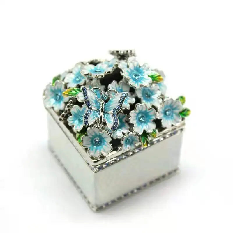Christmas Enamel Flowers Square Jewelry Box