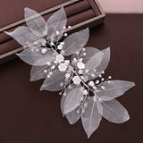 Bridal Flower Leaf Headband Pearl Tiara Hair Accessory