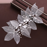 Bridal Flower Leaf Headband Pearl Tiara Hair Accessory