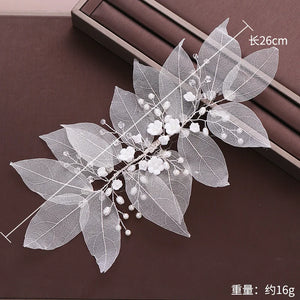 Bridal Flower Leaf Headband Pearl Tiara Hair Accessory