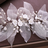 Bridal Flower Leaf Headband Pearl Tiara Hair Accessory
