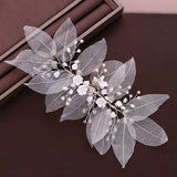 Bridal Flower Leaf Headband Pearl Tiara Hair Accessory