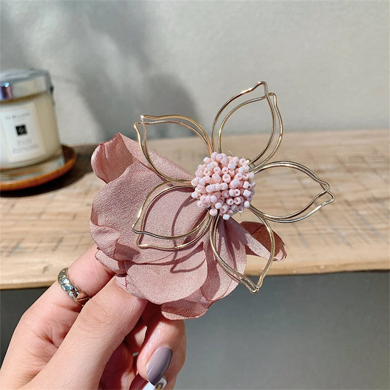 Metal Flower Cloth Petal Hairpins Hair Clips Barrette Hair Accessories