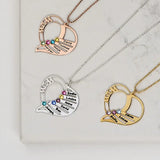 Stainless Steel Heart Pendant with CZ Stones, Name Engraving, Holiday Gift