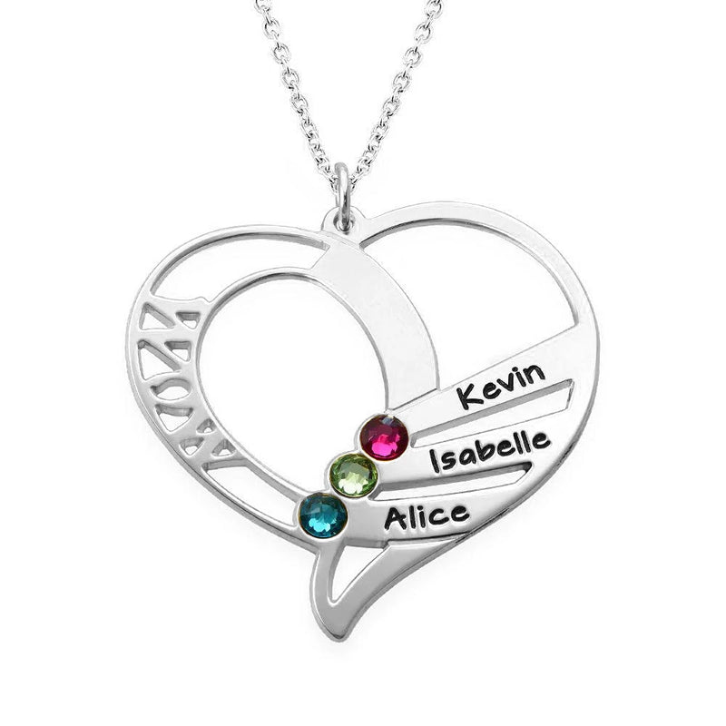 Stainless Steel Heart Pendant with CZ Stones, Name Engraving, Holiday Gift