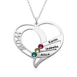 Stainless Steel Heart Pendant with CZ Stones, Name Engraving, Holiday Gift