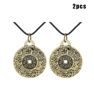 Feng Shui Money Amulet Necklace Vintage Style Jewelry Antique Copper Coins