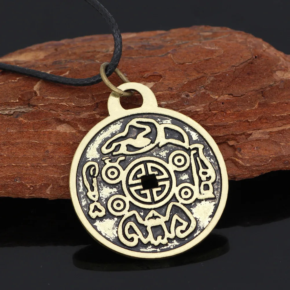 Feng Shui Money Amulet Necklace Vintage Style Jewelry Antique Copper Coins