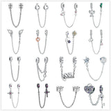 Silver Cat Dog Star Safety Chain Pendant Charm 925 Silver Bead Bangle