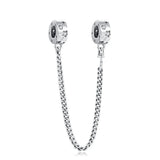 Silver Cat Dog Star Safety Chain Pendant Charm 925 Silver Bead Bangle