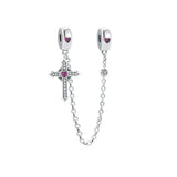Silver Cat Dog Star Safety Chain Pendant Charm 925 Silver Bead Bangle