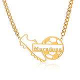Football Name Necklace Stainless Steel Cuban Chain Soccer Fans Men Women