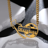 Football Name Necklace Stainless Steel Cuban Chain Soccer Fans Men Women