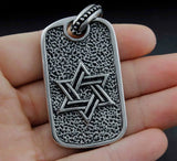 Stainless Steel Star of David Jewish Cross Dog Tag Pendant