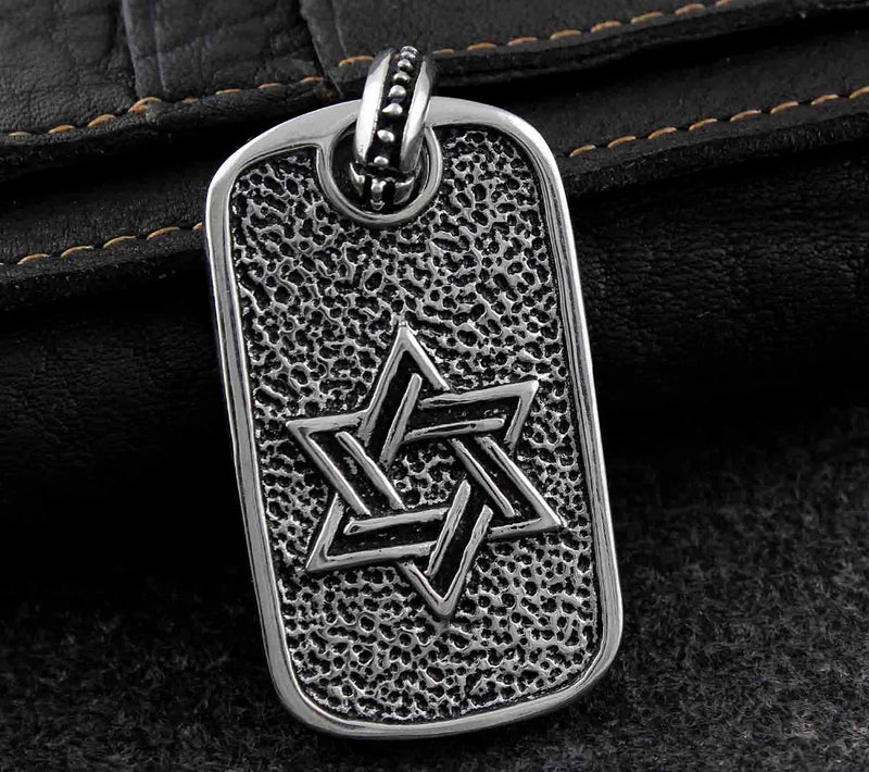 Stainless Steel Star of David Jewish Cross Dog Tag Pendant