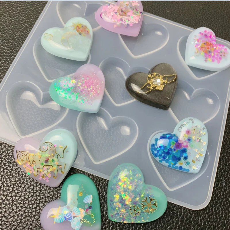 9 Heart-Shaped Silicone Molds for Epoxy Resin Jewelry Crafts