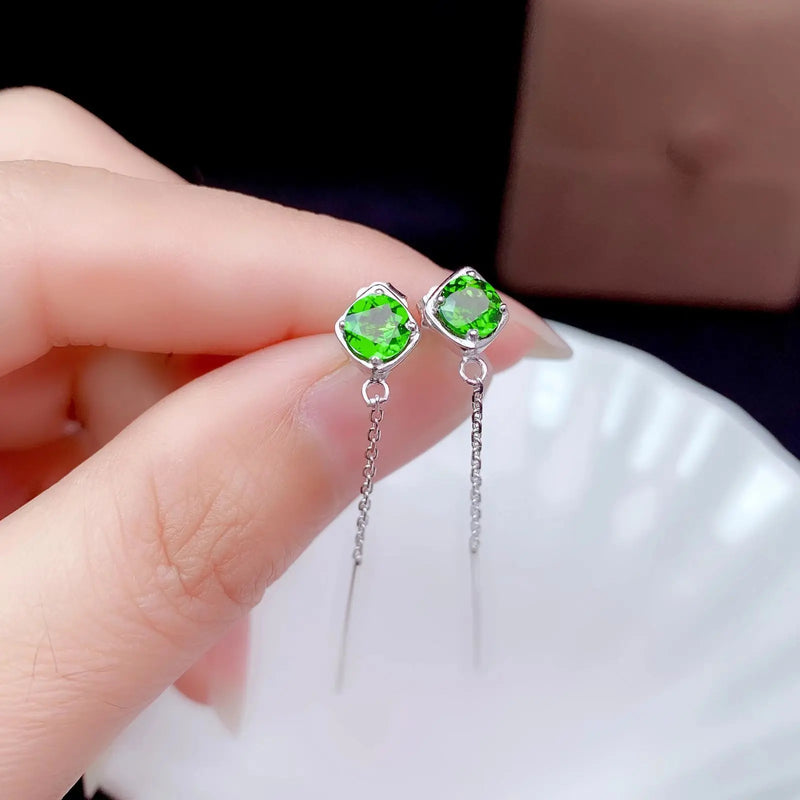 Sterling Silver Natural Emerald Earrings for Lady Party Gift