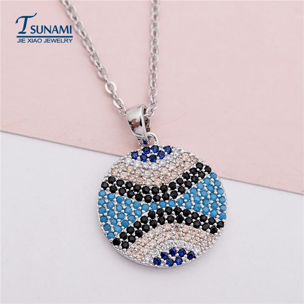 Luxurious Round Colored Zircon Pendant Women Jewelry D-004