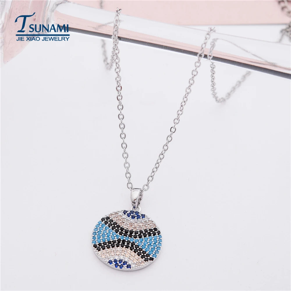Luxurious Round Colored Zircon Pendant Women Jewelry D-004