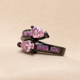 Pink/Rainbow Double Tear Drop Crystal Ring Women Open Ring