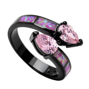 Pink/Rainbow Double Tear Drop Crystal Ring Women Open Ring