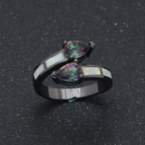 Pink/Rainbow Double Tear Drop Crystal Ring Women Open Ring