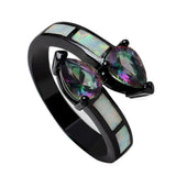 Pink/Rainbow Double Tear Drop Crystal Ring Women Open Ring