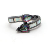 Pink/Rainbow Double Tear Drop Crystal Ring Women Open Ring
