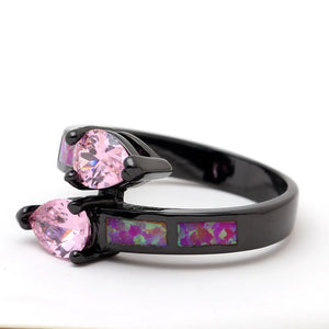 Pink/Rainbow Double Tear Drop Crystal Ring Women Open Ring