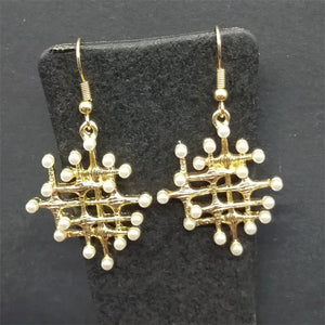 Vintage Pearl Earrings Long Baroque Geometrical Ear