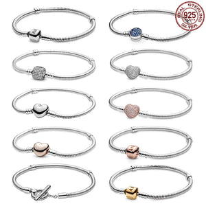 925 Silver Rose Bucket Clasp Bracelet for Charm Beads DIY Jewelry