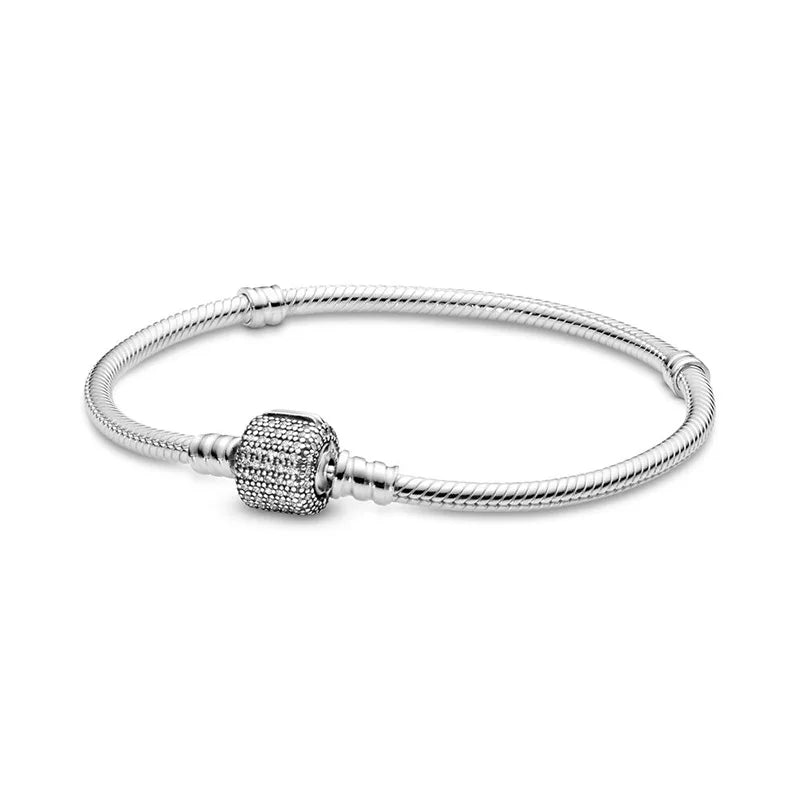 925 Silver Rose Bucket Clasp Bracelet for Charm Beads DIY Jewelry