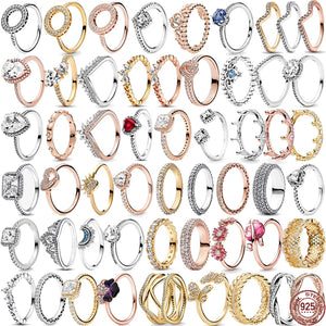 925 Silver Crown Series Heart Ring Charm Jewelry