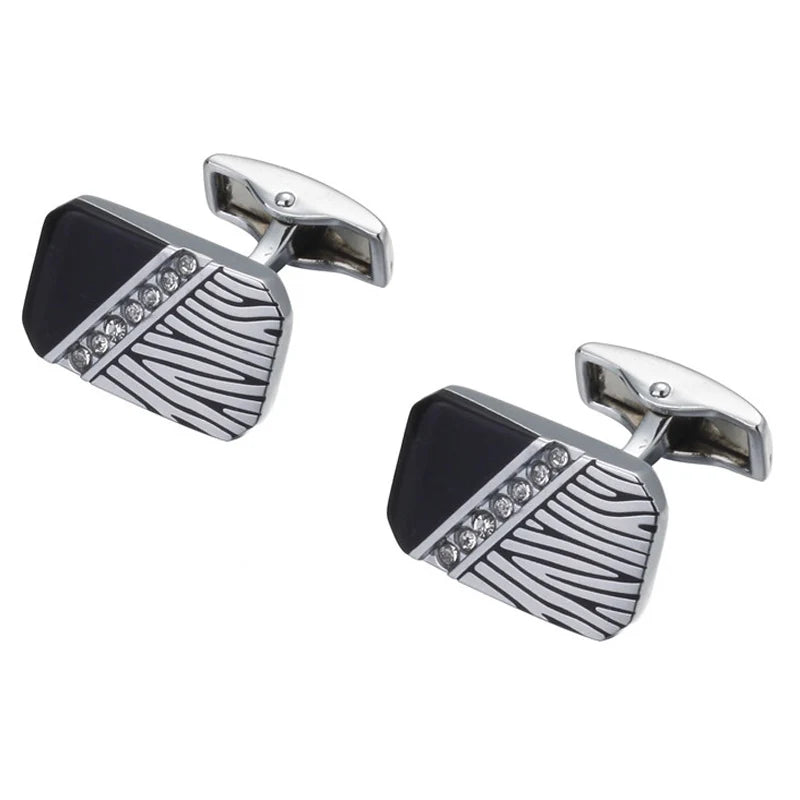 French Men's Crystal Silvery Striped Cufflinks