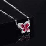 S925 Silver Pigeon Blood Ruby Diamond Butterfly Necklace Pendant