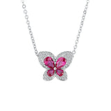 S925 Silver Pigeon Blood Ruby Diamond Butterfly Necklace Pendant