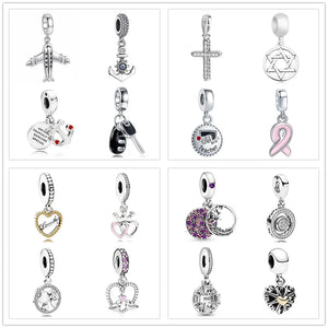 Silver Anchor Cross Aircraft Car Key Pendant Charm Silver 925 Bead Bracelets