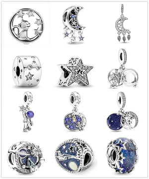 Silver Santa Cat Astronaut Pendant Charm Silver 925 Bead Bracelets