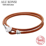 Leather Ball & Barrel Clasp Charm Bracelet Bangle